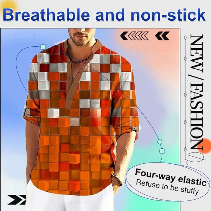 Men's 3D Printing Plaid Stand Collar Casual Shirt