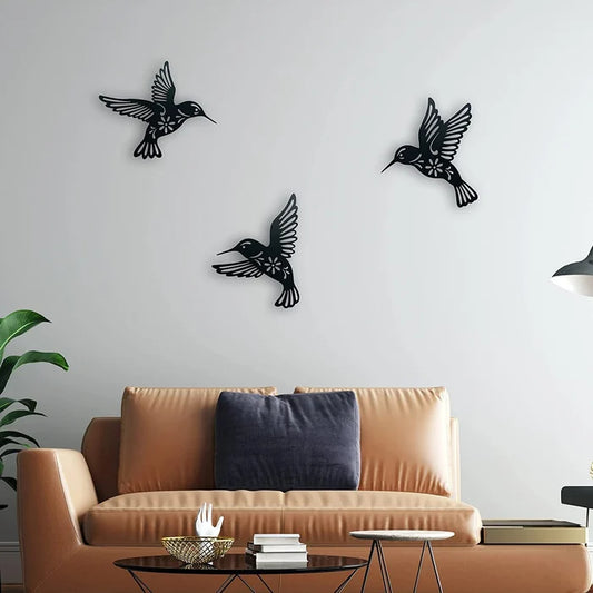 Set of 3 Metal Hummingbird Wall Art Decor