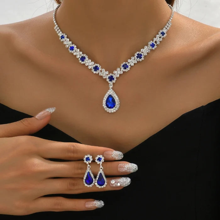 Sapphire Crystal Blue Clavicle Neckpiece Set