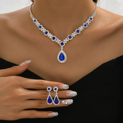 Sapphire Crystal Blue Clavicle Neckpiece Set