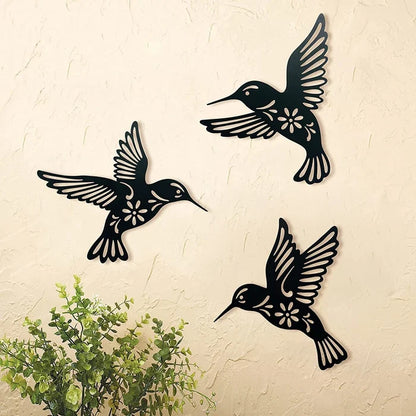 Set of 3 Metal Hummingbird Wall Art Decor