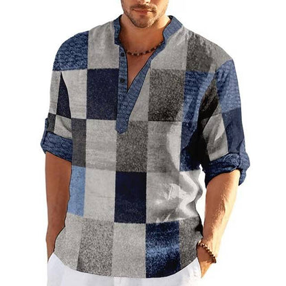 Men's 3D Printing Plaid Stand Collar Casual Shirt