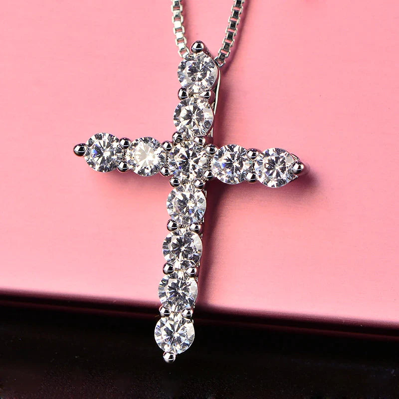 Lab Grown Prong-Set Diamond Cross Pendant