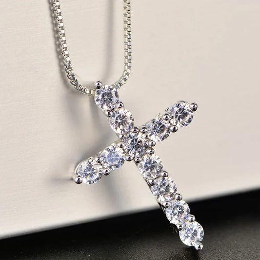 Lab Grown Prong-Set Diamond Cross Pendant